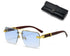 Square Rimless Diamond Cut Sunglasses with Black PU Leather Storage Case - Gold Frame Wood Grain Blue Sunscreen Glasses for Men & Women