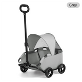 Grey Foldable Pet Stroller and Adjustable Sun Canopy - Spacious 4-Weel Wagon with 360° Rotating Telescopic Handle, 45° Entry Angle, Safety Clips and Storage Pocket for Dogs & Cats Outdoor Travel