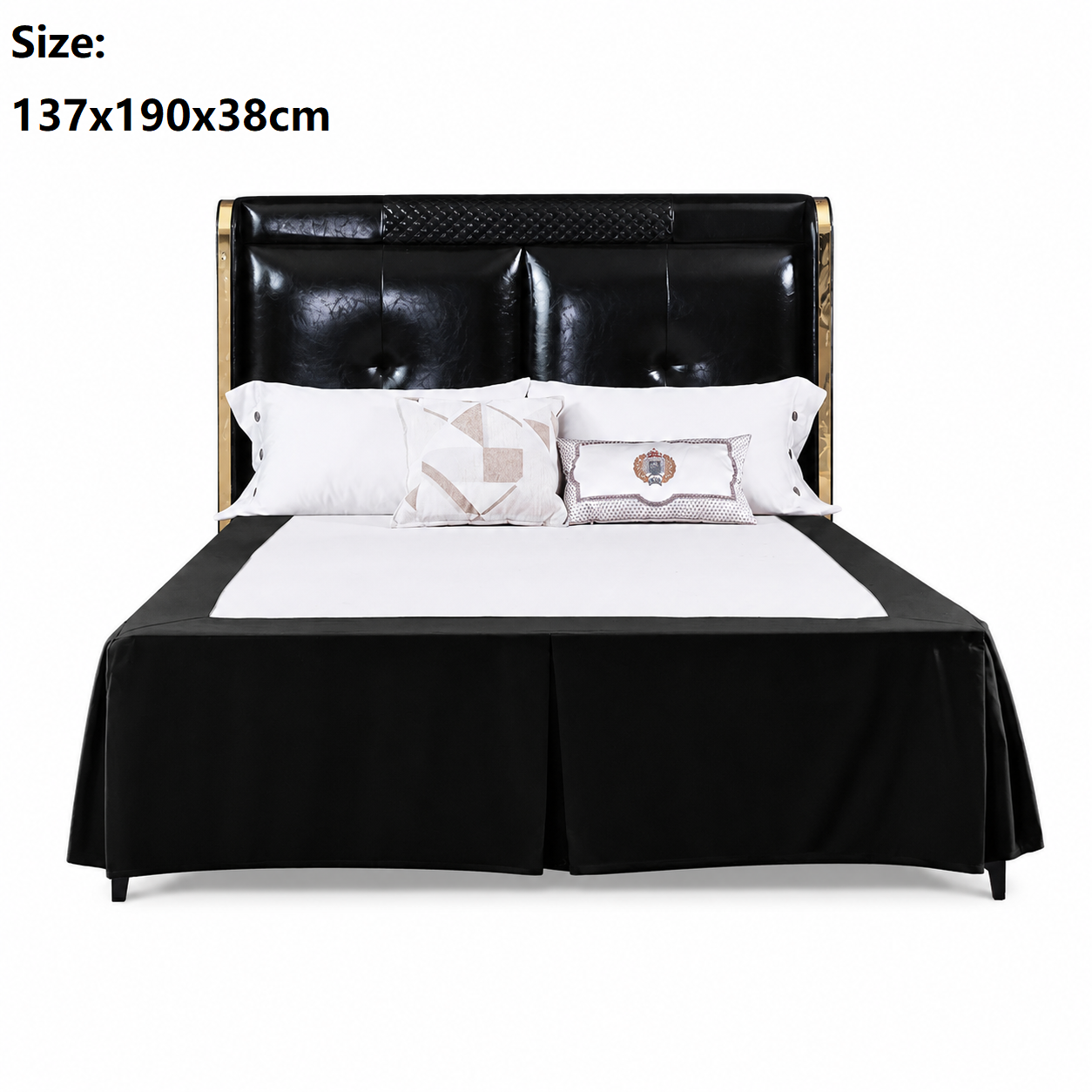Black 137x190x38cm Elastic Bed Skirt - Thickened Polyester Fitted Valance with Double-Layer High-Stretch Band, Wrinkle-Resistant Drop