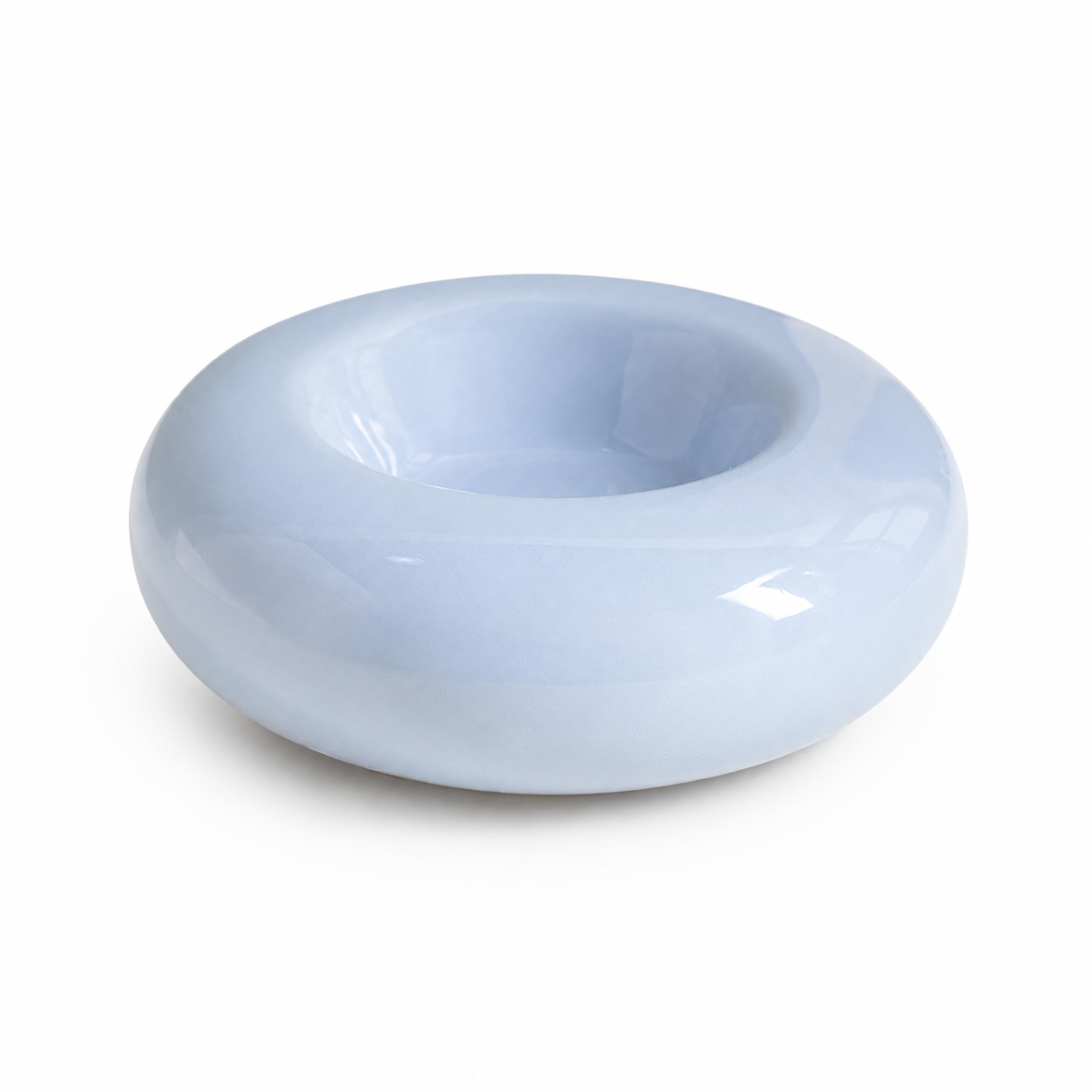 Blue Ceramic Pet Donut Bowl - 50ml  Food Dish for Cats and Small Dogs - Non Slip Base, Easy Clean Glaze, Compact Snack Feeder, Pastel Colours, Home and Travel Use