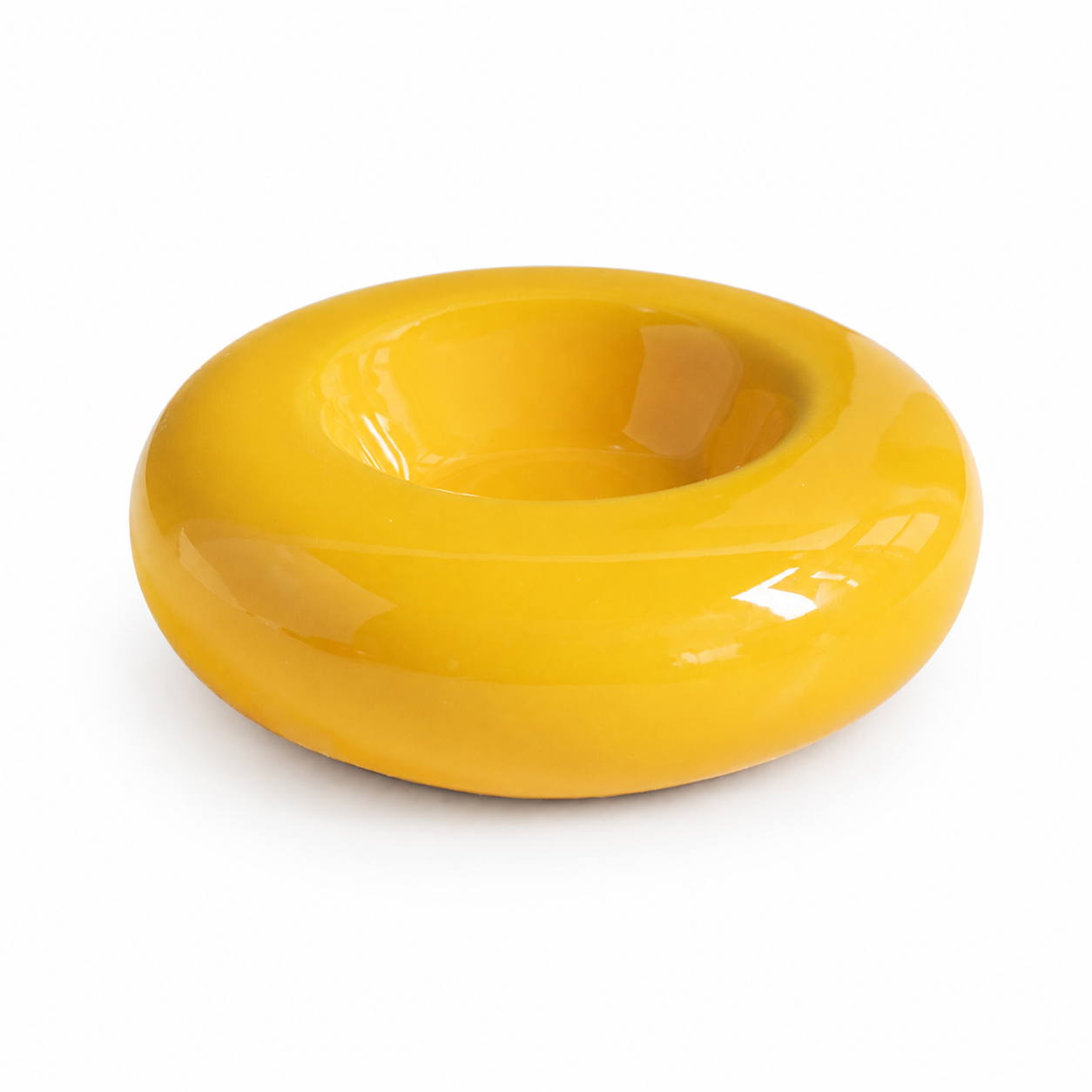 Yellow Ceramic Pet Donut Bowl - 50ml  Food Dish for Cats and Small Dogs - Non Slip Base, Easy Clean Glaze, Compact Snack Feeder, Pastel Colours, Home and Travel Use