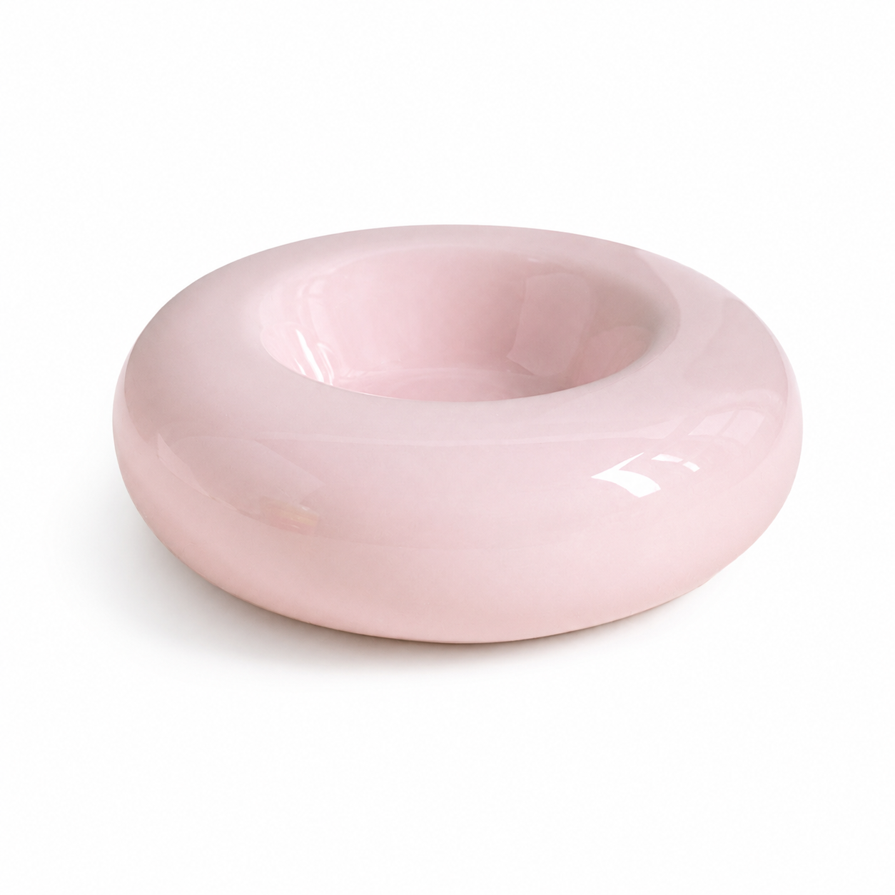 Pink Ceramic Pet Donut Bowl - 50ml  Food Dish for Cats and Small Dogs - Non Slip Base, Easy Clean Glaze, Compact Snack Feeder, Pastel Colours, Home and Travel Use