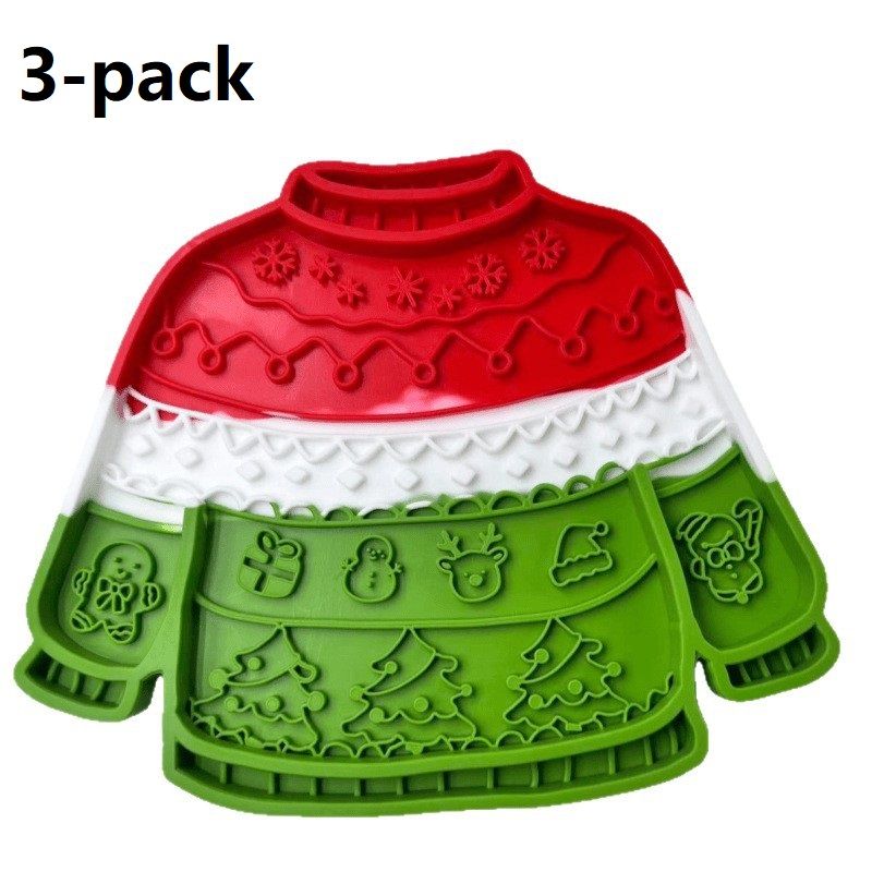 3-pack Pet Lick Mat - Food Grade Silicone Christmas Sweater Slow Feeder with Multi Suction Non Slip Base, Interactive Calming Enrichment for Dogs and Cats