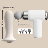 Mini Massage Gun - Portable Percussion Massager with  14 x 3.6 cm massage head and 4  Heads , USB-C Rechargeable Muscle Relief Device for Neck, Back, Legs - Compact White Handheld Deep Tissue Vibrator for Women & Travel