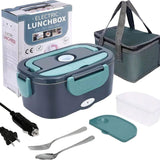 Green Electric Lunch Box 1.5L - Portable Food Heater with 12V Car and 240V Home Plug, Stainless Steel Container and Leak Proof Lid - Heated Lunchbox for Office, Truck Drivers, Camping and Travel
