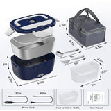 Blue Electric Lunch Box 1.5L - Portable Food Heater with 12V Car and 240V Home Plug, Stainless Steel Container and Leak Proof Lid - Heated Lunchbox for Office, Truck Drivers, Camping and Travel