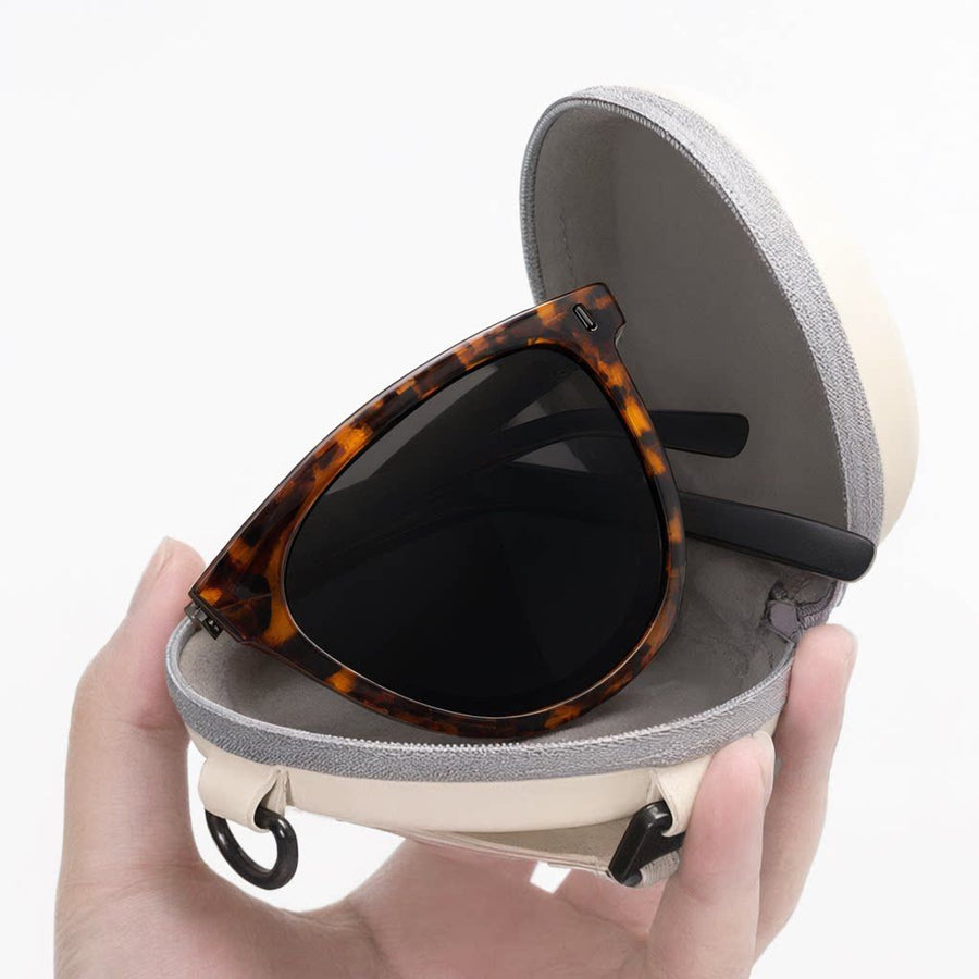 Brown Foldable Sunglasses for Women -  Protection Fashion Square Round Frame with Spring Hinge - Lightweight Portable Travel Shades for Driving and Outdoor