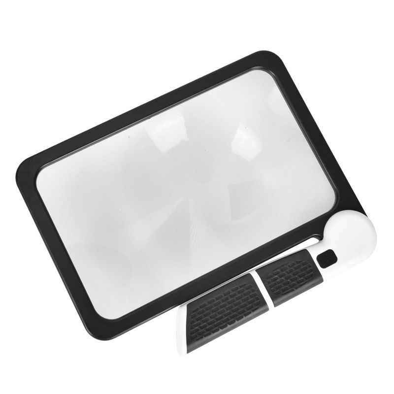Black White Foldable LED Magnifying Glass with Light - 5X Large Rectangular Lens, 48 LED Adjustable Brightness, Non-Slip Rubber Handle, Portable Reading Aid for Seniors, Books, Maps & Hobbies