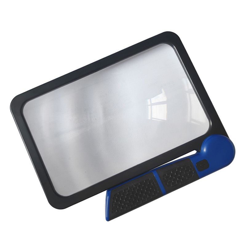 Black Blue Foldable LED Magnifying Glass with Light - 5X Large Rectangular Lens, 48 LED Adjustable Brightness, Non-Slip Rubber Handle, Portable Reading Aid for Seniors, Books, Maps & Hobbies