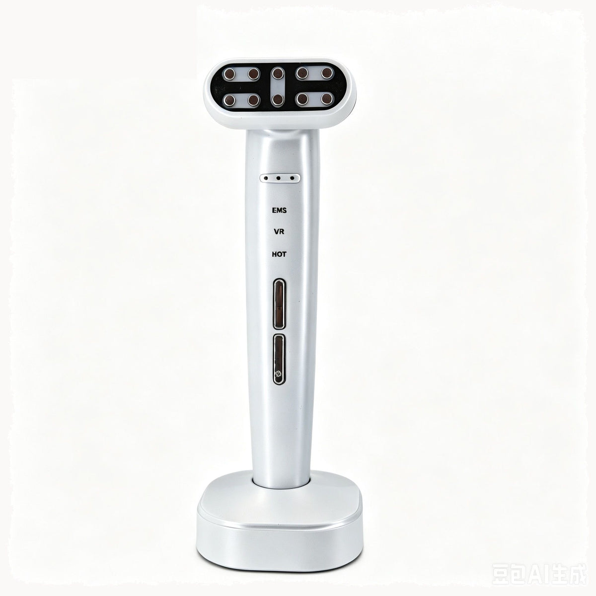 White EMS Eye Massager with Heat and Light Therapy - 360 Rotating Head, Multi-Color LED, Vibration Facial Device, USB Rechargeable Skincare Tool for Dark Circles and Puffy Eyes