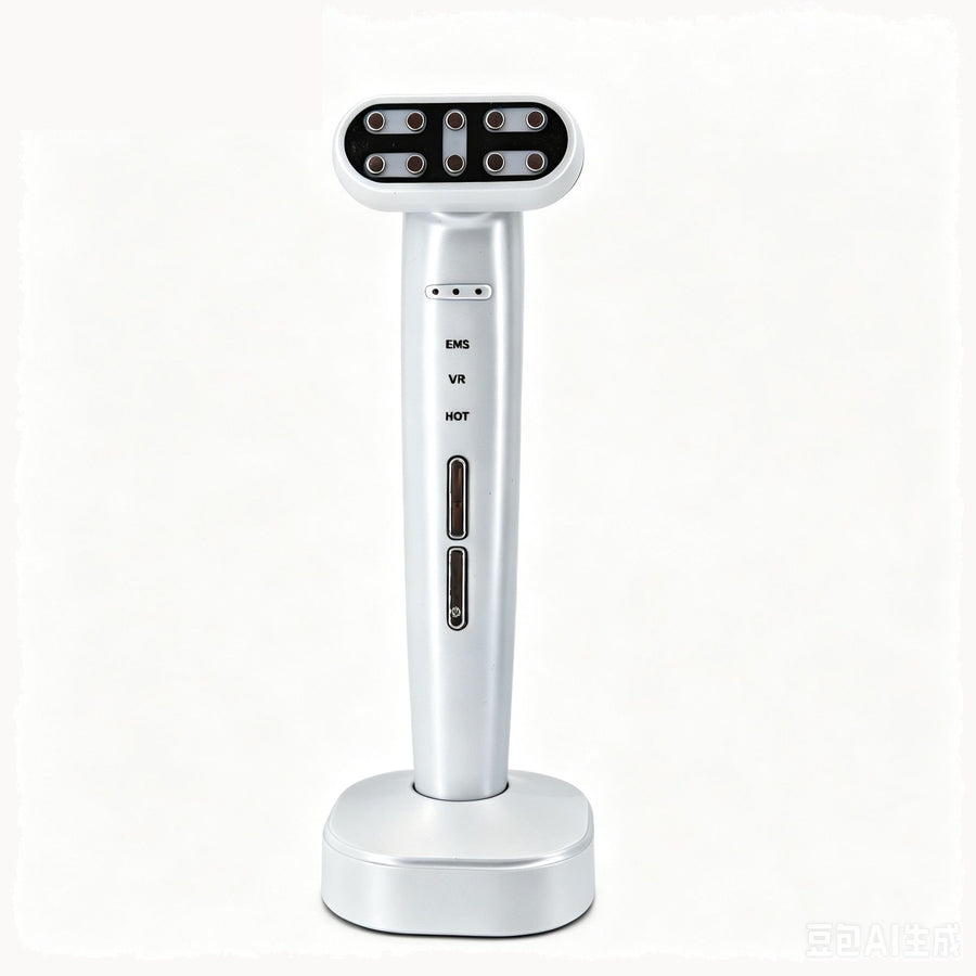 White EMS Eye Massager with Heat and Light Therapy - 360 Rotating Head, Multi-Color LED, Vibration Facial Device, USB Rechargeable Skincare Tool for Dark Circles and Puffy Eyes
