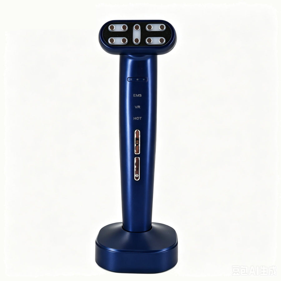 Blue EMS Eye Massager with Heat and Light Therapy - 360 Rotating Head, Multi-Color LED, Vibration Facial Device, USB Rechargeable Skincare Tool for Dark Circles and Puffy Eyes
