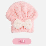 3 Pack Pink Coral Fleece Hair Drying Towel - Cloud Velvet Absorbent Hair Wrap with Bow, Quick Dry Shower Cap for Women and Girls, Soft Thickened Bath Accessory 26x28cm