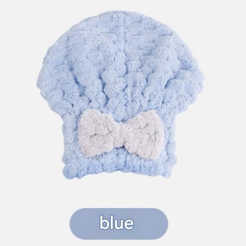 3 Pack Blue Coral Fleece Hair Drying Towel - Cloud Velvet Absorbent Hair Wrap with Bow, Quick Dry Shower Cap for Women and Girls, Soft Thickened Bath Accessory 26x28cm