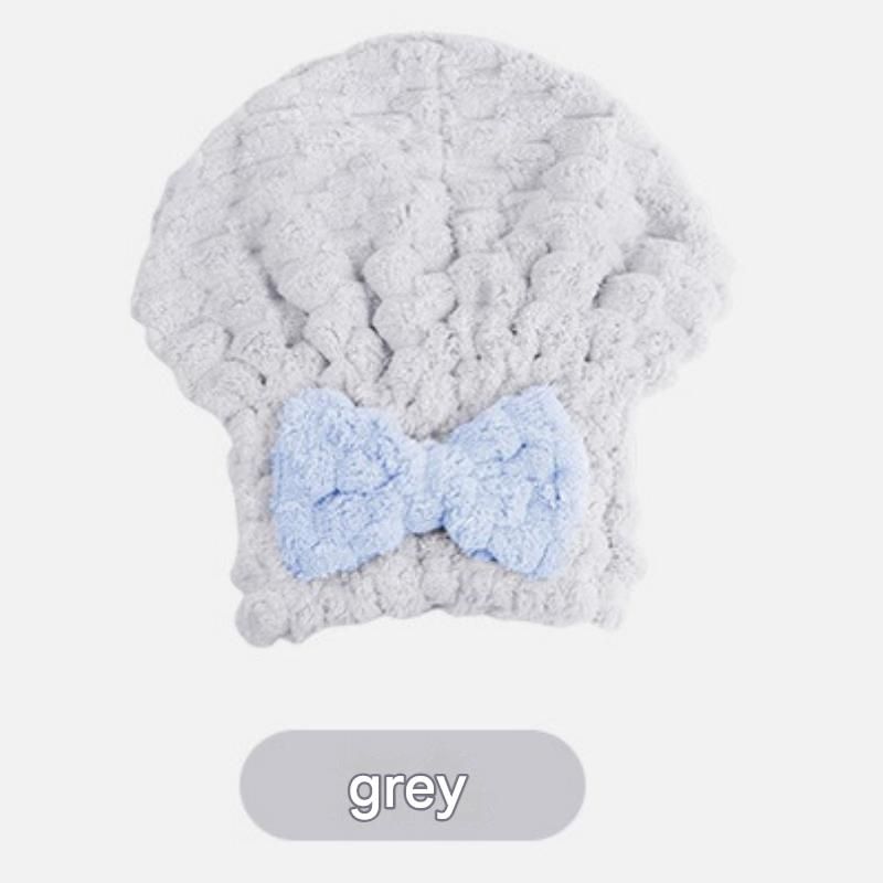 3 Pack Grey Coral Fleece Hair Drying Towel - Cloud Velvet Absorbent Hair Wrap with Bow, Quick Dry Shower Cap for Women and Girls, Soft Thickened Bath Accessory 26x28cm