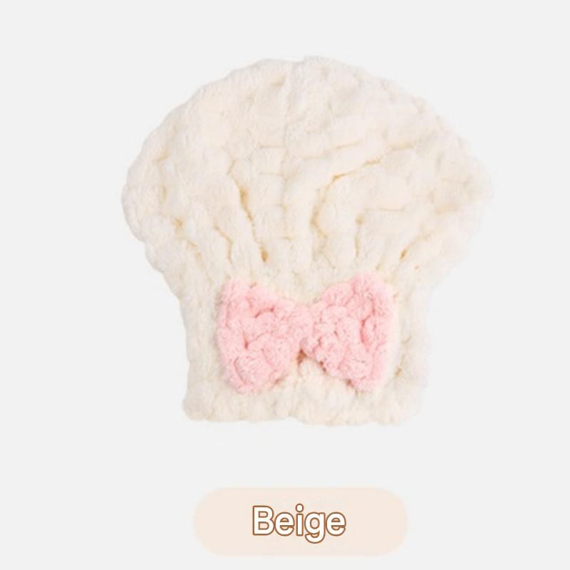 3 Pack Beige Coral Fleece Hair Drying Towel - Cloud Velvet Absorbent Hair Wrap with Bow, Quick Dry Shower Cap for Women and Girls, Soft Thickened Bath Accessory 26x28cm