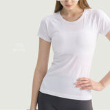 White M size  Seamless Yoga Top Women - Lightweight Nylon Short Sleeve Workout Shirt - Breathable Mesh Structure, Slimming Waist Fit, Quick Dry Athletic Tee for Running Gym Fitness