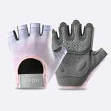 Women and Men Gym Gloves (Purple-Pink Size M)- Breathable Half Finger Workout Gloves with Wrist Support, Shock Absorbing Non Slip Weight Lifting Gloves for Fitness