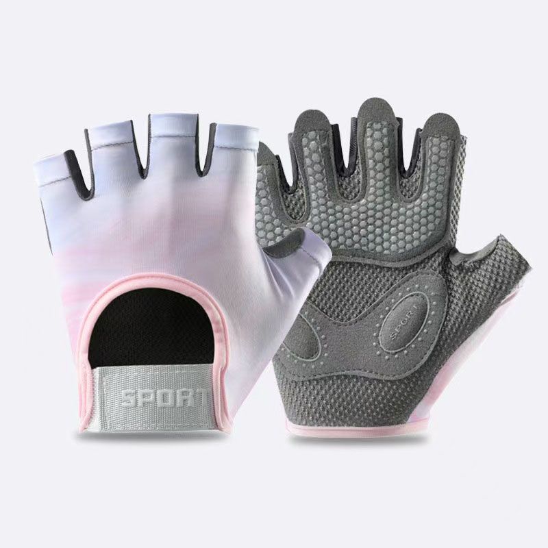 Women and Men Gym Gloves (Purple-Pink Size L)- Breathable Half Finger Workout Gloves with Wrist Support, Shock Absorbing Non Slip Weight Lifting Gloves for Fitness