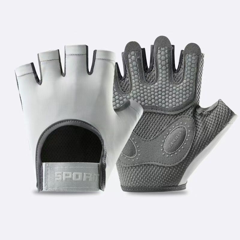 Women and Men Gym Gloves (Gray Size M)- Breathable Half Finger Workout Gloves with Wrist Support, Shock Absorbing Non Slip Weight Lifting Gloves for Fitness