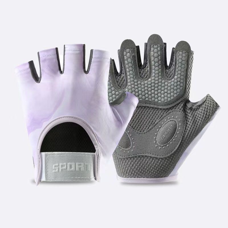 Women and Men Gym Gloves (Purple Size M)- Breathable Half Finger Workout Gloves with Wrist Support, Shock Absorbing Non Slip Weight Lifting Gloves for Fitness