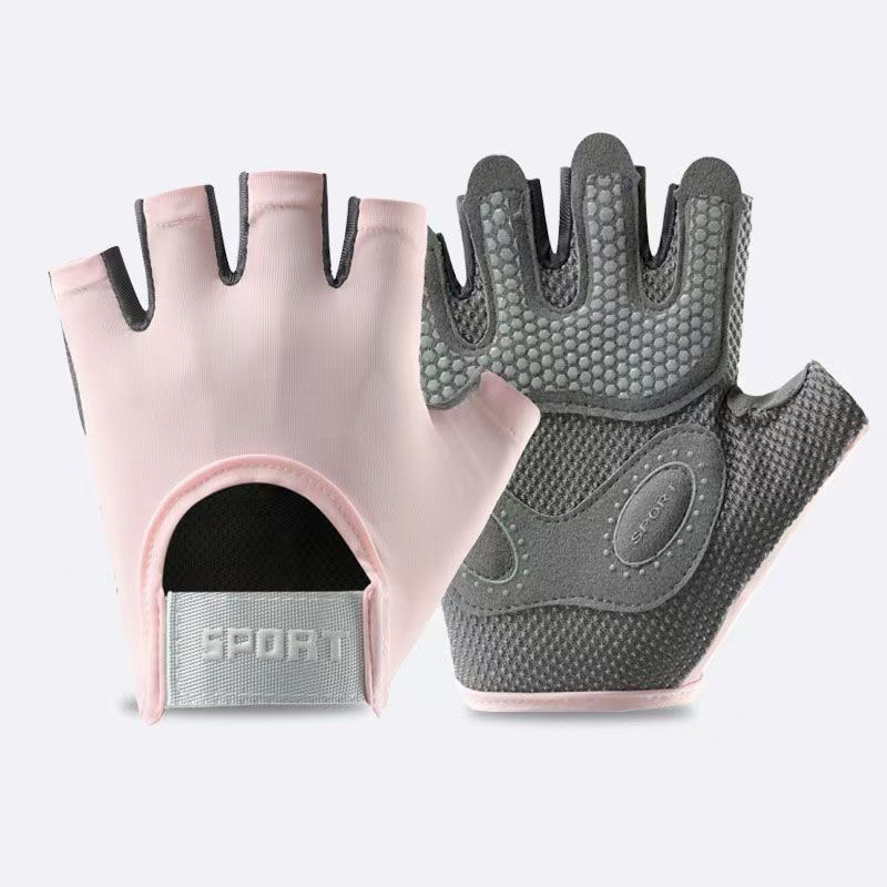 Women and Men Gym Gloves (Pink Size L)- Breathable Half Finger Workout Gloves with Wrist Support, Shock Absorbing Non Slip Weight Lifting Gloves for Fitness