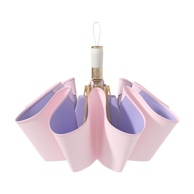 Pink Rounded Edge Automatic Folding Umbrella - 105 cm Large UPF 50+ Sun and Rain Umbrella with 8-Rib Frame, Water-Repellent Canopy and Compact 33 cm Folded Size