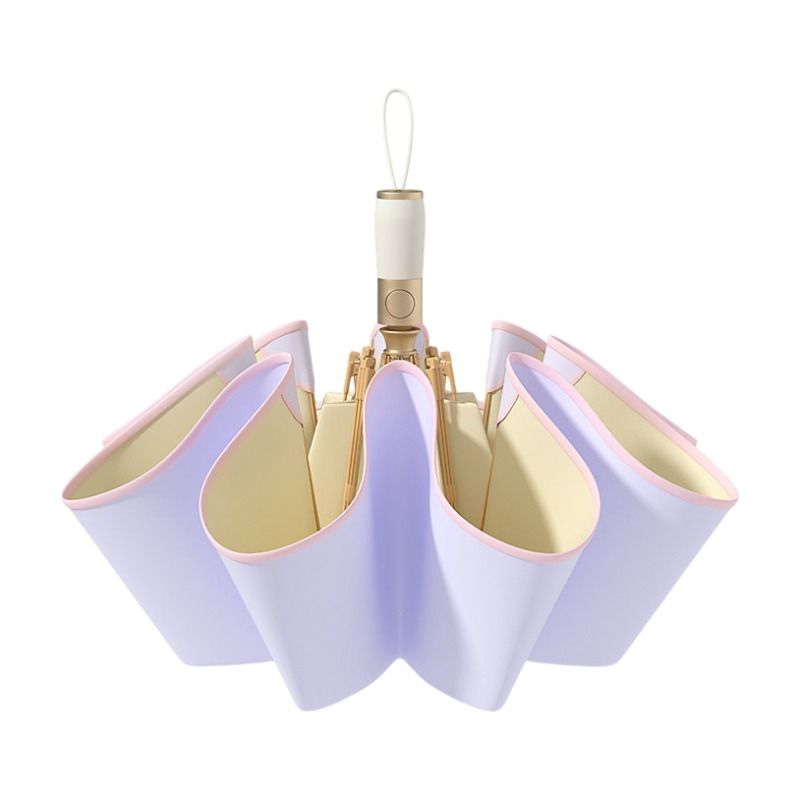 Purple Rounded Edge Automatic Folding Umbrella - 105 cm Large UPF 50+ Sun and Rain Umbrella with 8-Rib Frame, Water-Repellent Canopy and Compact 33 cm Folded Size