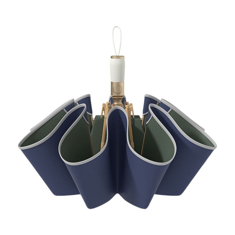 Dark Blue Rounded Edge Automatic Folding Umbrella - 105 cm Large UPF 50+ Sun and Rain Umbrella with 8-Rib Frame, Water-Repellent Canopy and Compact 33 cm Folded Size