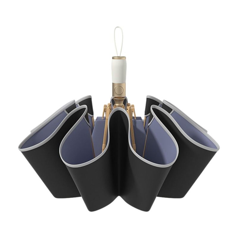 Black Rounded Edge Automatic Folding Umbrella - 105 cm Large UPF 50+ Sun and Rain Umbrella with 8-Rib Frame, Water-Repellent Canopy and Compact 33 cm Folded Size