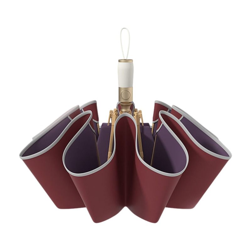 Red Rounded Edge Automatic Folding Umbrella - 105 cm Large UPF 50+ Sun and Rain Umbrella with 8-Rib Frame, Water-Repellent Canopy and Compact 33 cm Folded Size