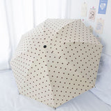Beige Polka Dot Manual Folding Umbrella - 112 cm Canopy with Black Coating, Reinforced 8-Rib Frame and Compact 26 cm Design for Sun, Rain, Travel and Daily Commute