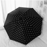 Black Polka Dot Manual Folding Umbrella - 112 cm Canopy with Black Coating, Reinforced 8-Rib Frame and Compact 26 cm Design for Sun, Rain, Travel and Daily Commute