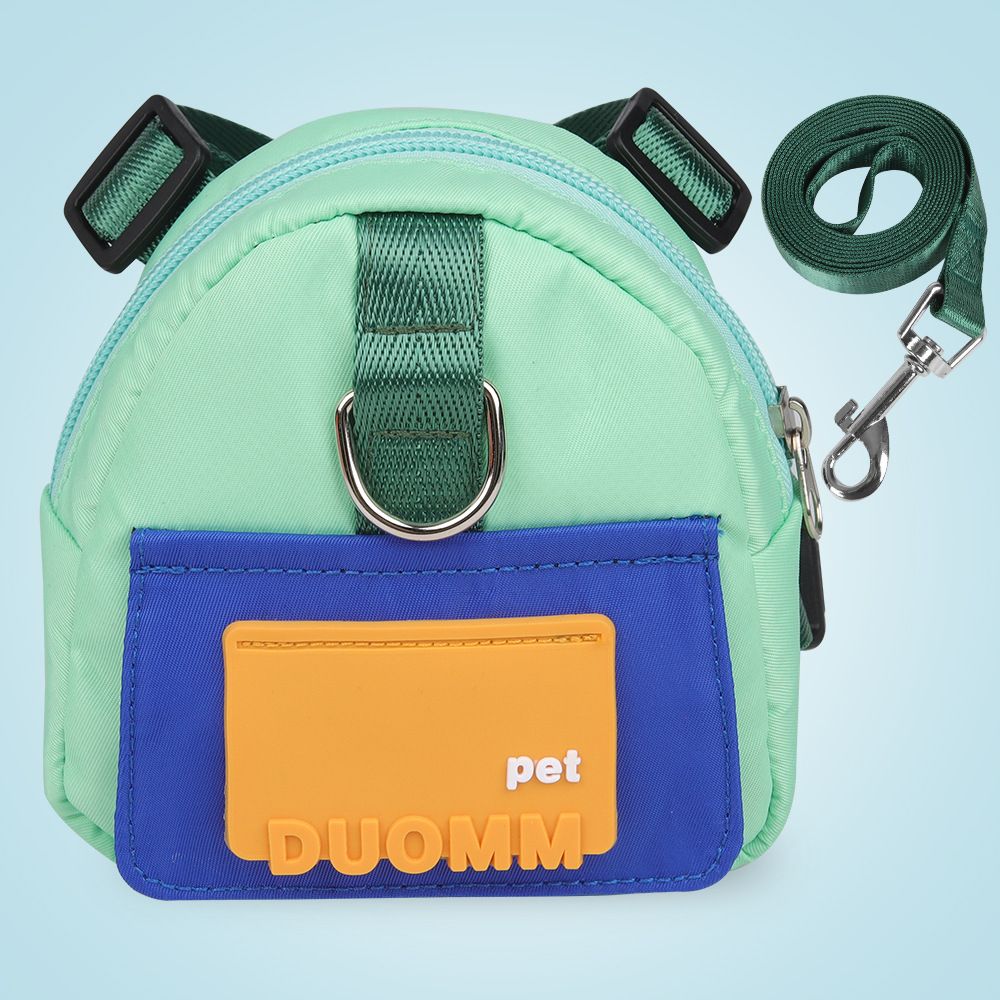 Green Small and Medium Dog Backpack Harness with Lead (M)- Adjustable Pet Walking Bag with Hidden Waste Bag Compartment, Snack Storage and D-Ring Attachments for Outdoor Walks