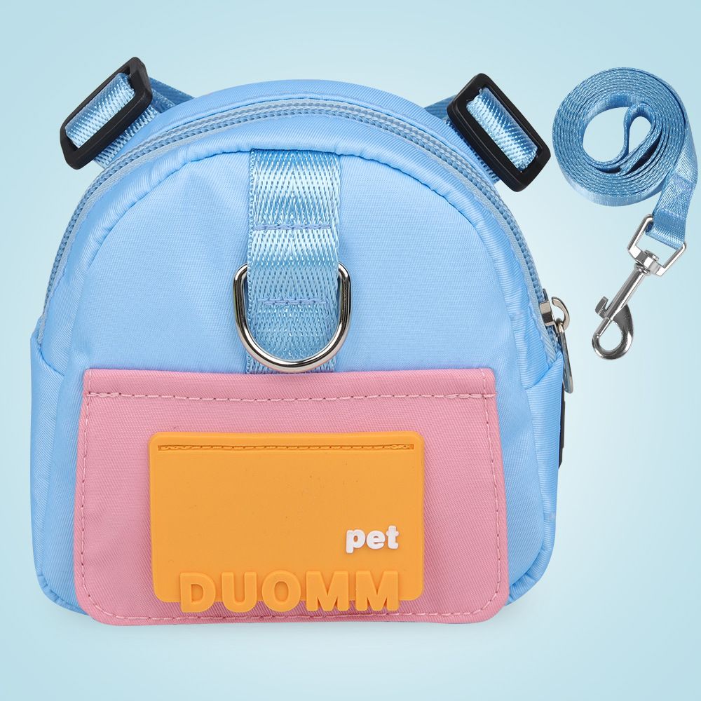 Blue Small and Medium Dog Backpack Harness with Lead (S)- Adjustable Pet Walking Bag with Hidden Waste Bag Compartment, Snack Storage and D-Ring Attachments for Outdoor Walks