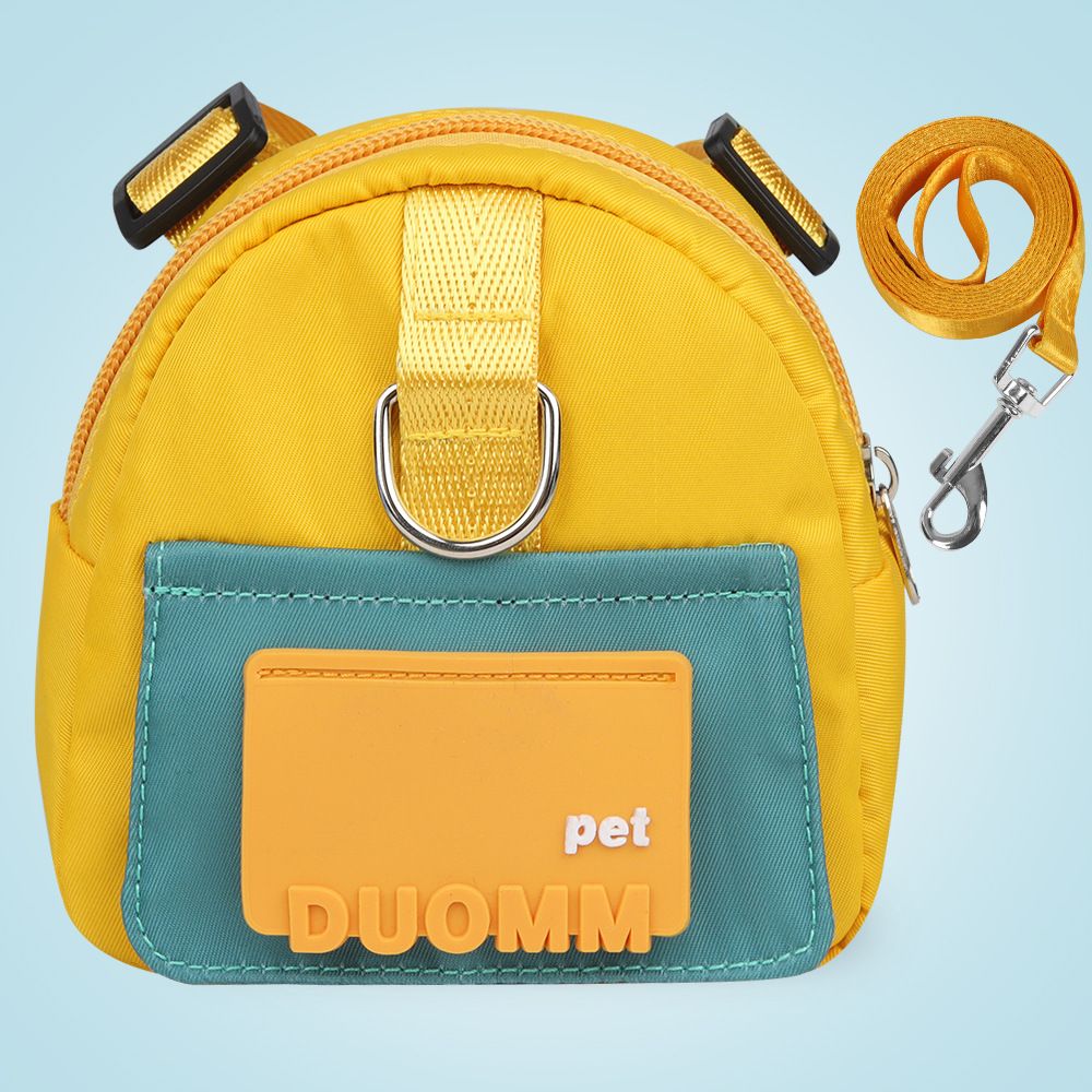 Yellow Small and Medium Dog Backpack Harness with Lead (M)- Adjustable Pet Walking Bag with Hidden Waste Bag Compartment, Snack Storage and D-Ring Attachments for Outdoor Walks