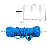 Dog Dental Chew Toy and Finger Brush Set - 8cm Blue Hands Free Chew Toy with 3 Silicone Finger Brushes for Pet Teeth Cleaning and Daily Oral Care