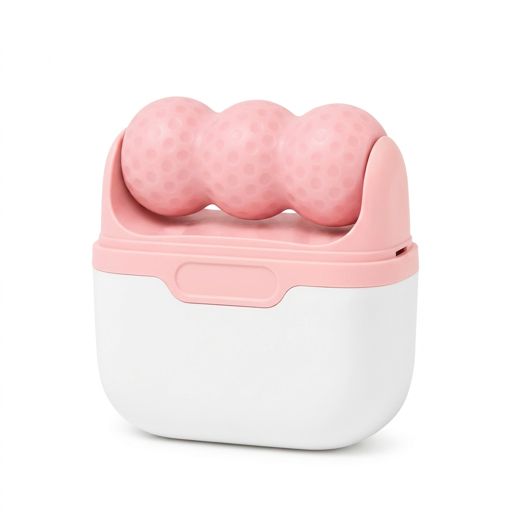 Pink Portable Dual-Head Ice Roller for Face & Body - Cooling Facial Massager for De-Puffing and Firming