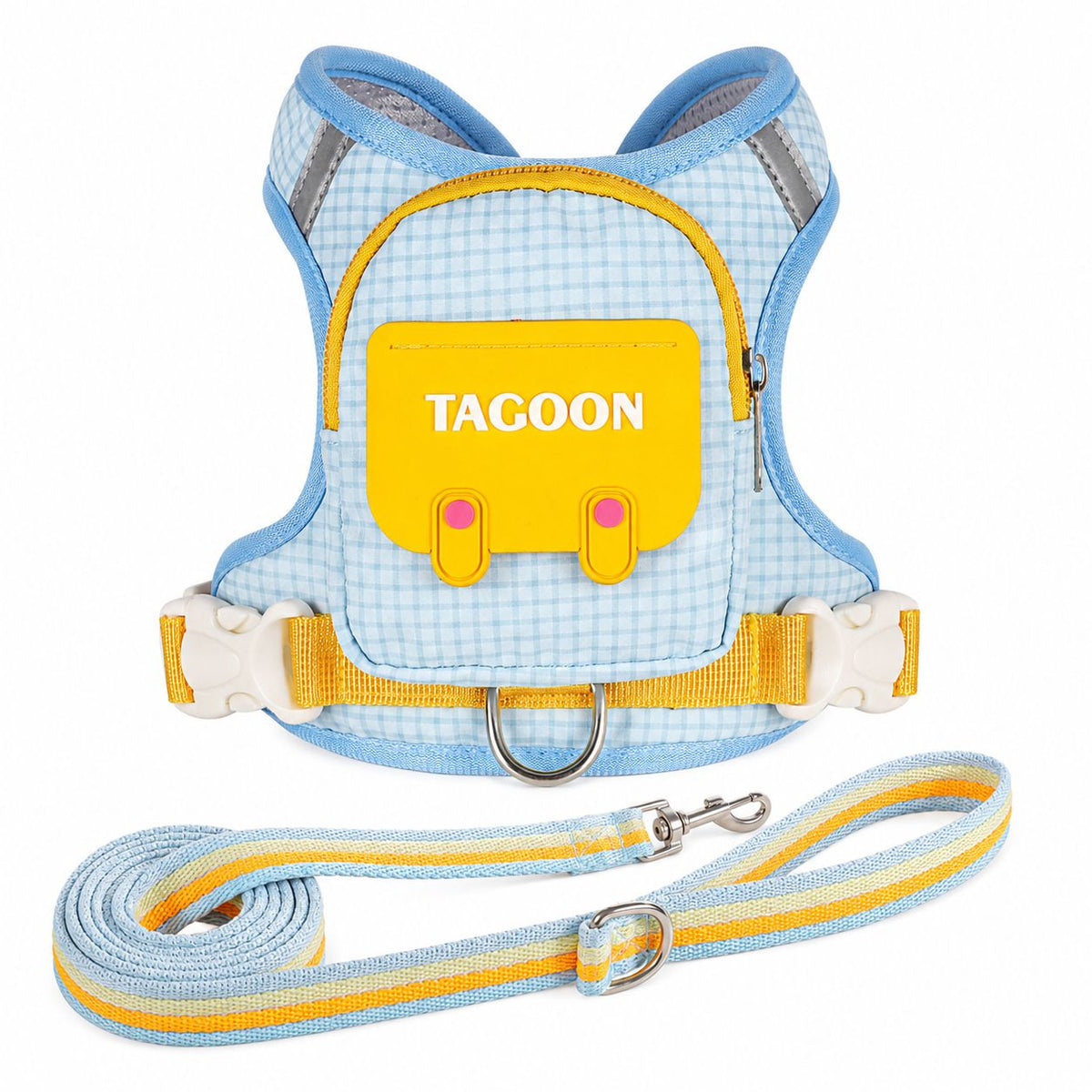 Blue 3 in 1 Dog Walking Harness with Backpack and Leash (Size M)- Adjustable Pet Harness with Zipper Storage Bag and Reflective Strips for Small and Medium Dogs