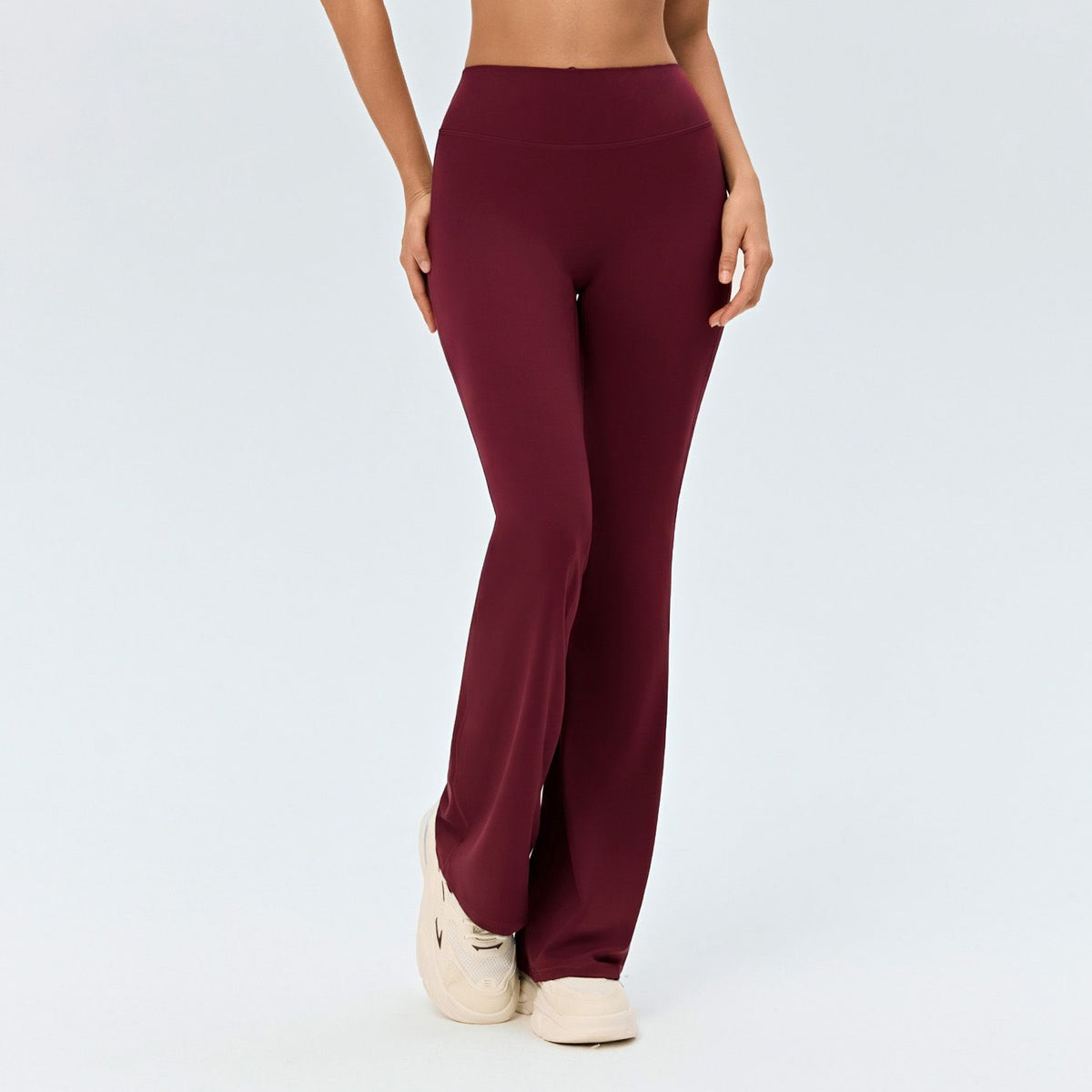 Red Size M Women's High Waisted Yoga Flare Leggings - V Back Seam Micro Flare Workout Pants with Wide Waistband for Yoga, Pilates, Gym and Casual Wear