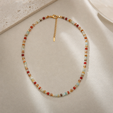 Multicolour Tourmaline Stone and Pearl Beaded Necklace - Colourful Layering Choker with Summer Style, Versatile Everyday Wear and Gift Friendly Appeal for Women