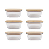 6 Pcs Medium Bamboo Food Containers – Clear Glass with Bamboo Lids