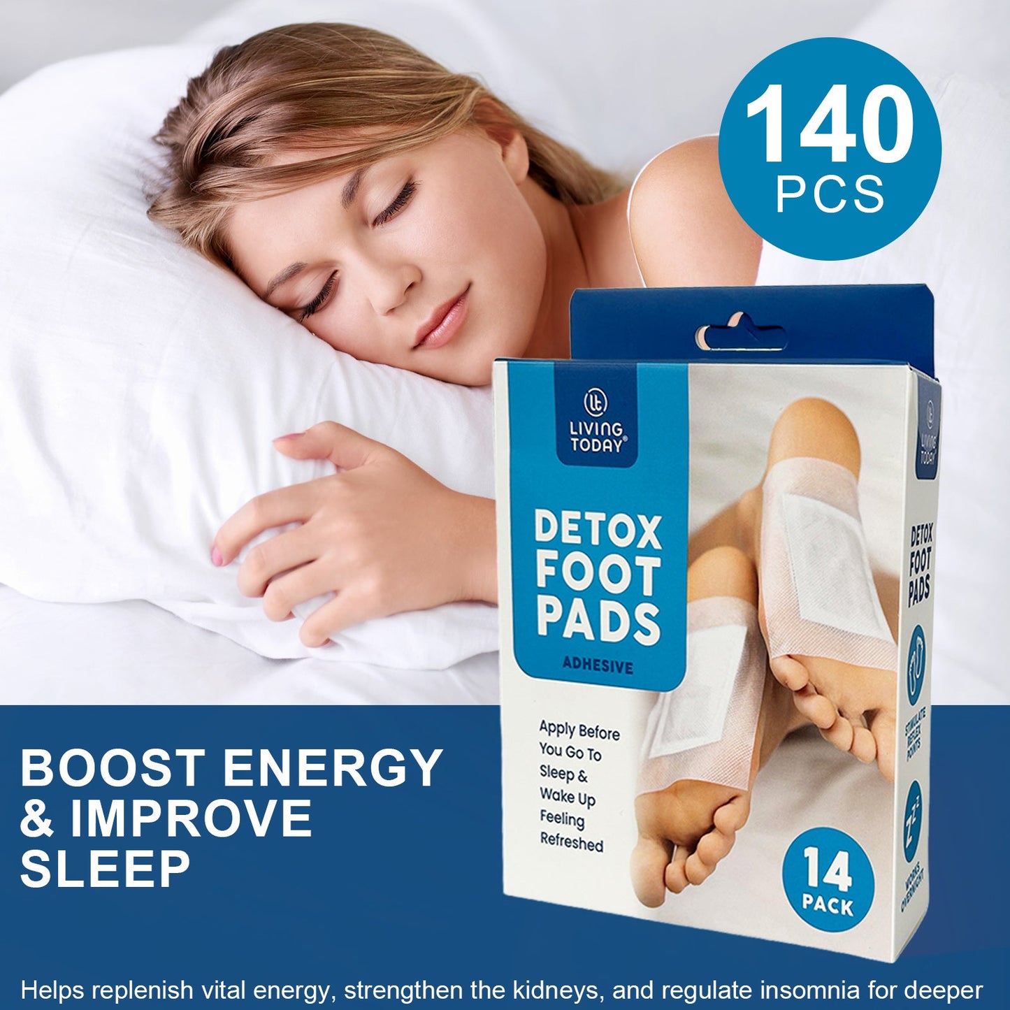 140 Pcs  Cleansing Detox Foot Pads – 100% Natural Herbal Detox Patches (12 × 10 cm)