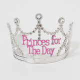 Princess for the Day Tiara – Silver Rhinestone Crown with Pink Lettering - Silver