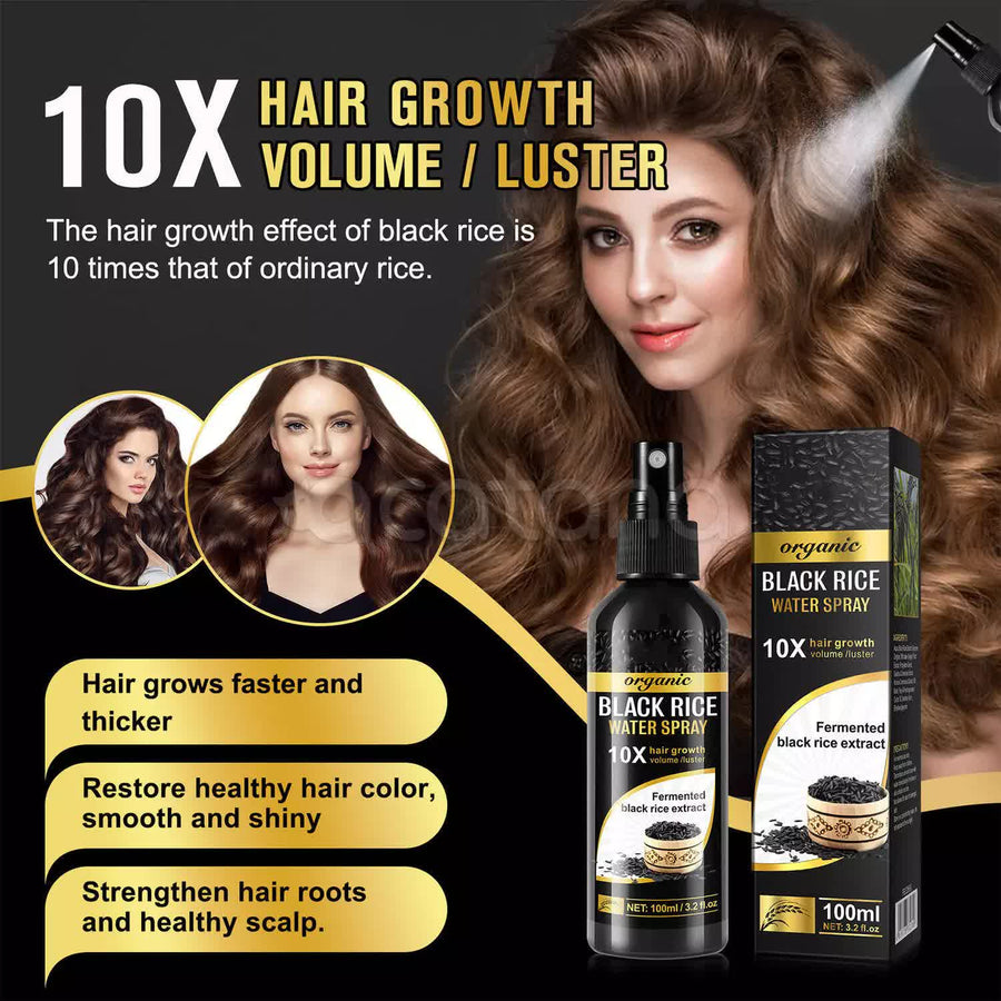 Sefudun Organic Black Rice Water Serum Natural Hair Growth Spray Essence Care Anti Hair Loss Treatment Prevention Regrowth, 100ml