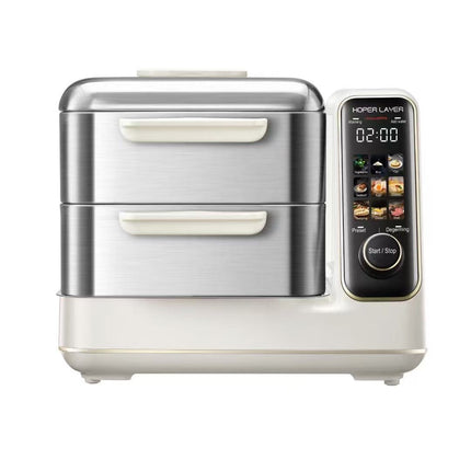 Hoper Layer Electric Food Steamer 16L Large Capacity 10 Second Start 24H Timer Independent Water Tank 