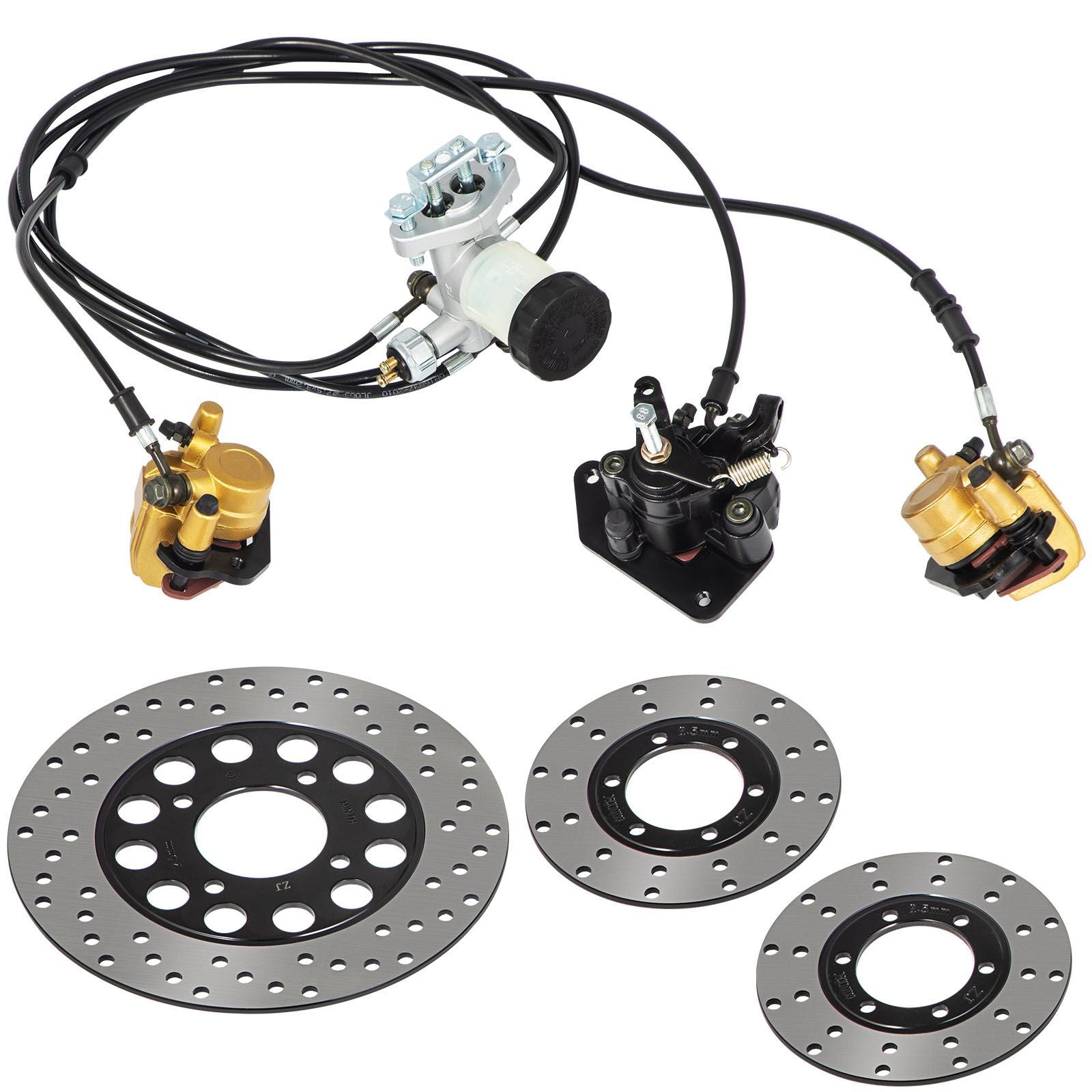 Go Kart Brake Master Cylinder Kit Go Kart Hydraulic Brake Kit Universal Go Karts Brake Kit Complete Including Master Cylinder, Hose, Caliper, Pad for 150cc Automotive