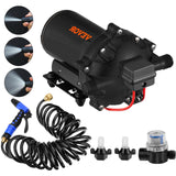 RV Water Pump 5.3 GPM 5.5 Gallons Per Minute 12V Water Pump Automatic 70 PSI Diaphragm Pump with 25 Foot Coiled Hose Washdown Pumps for Boats Caravan Rv Marine Yacht