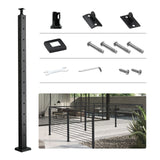 Cable Railing Post, 42" x 1" x 2" Steel L-Shaped Hole Corner Railing Post, 12 Pre-Drilled Holes, SUS304 Stainless Steel Cable Rail Post with Horizontal and Curved Bracket, 1-Pack, Black, 106.7*2.5*5 cm