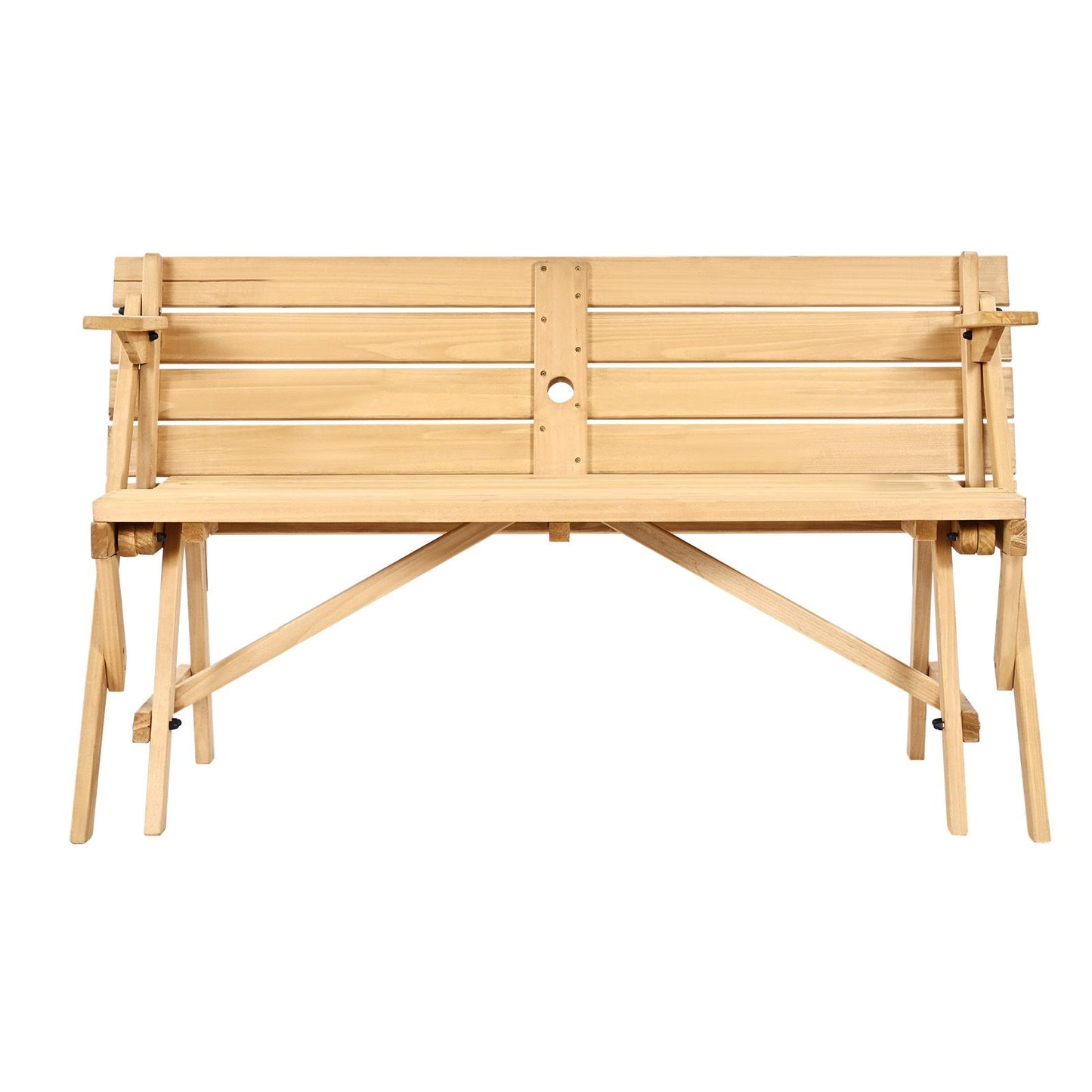 VEVOR 2-in-1 Transforming Interchangeable Picnic Table, Outdoor Wooden Table and Bench Set, Portable Foldable Bench with Umbrella Hole, Patio Dining Furniture for Garden, Backyard, Porch (Brown)